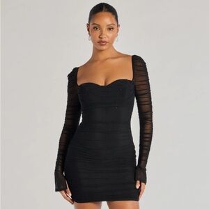 Windsor Long Sleeve Studded Ruched Mini Dress